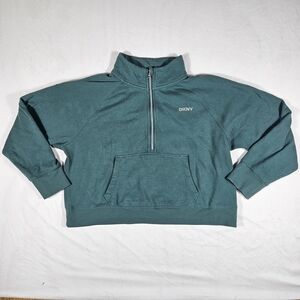 DKNY Women's Teal Half-Zip Cropped Sweatshirt